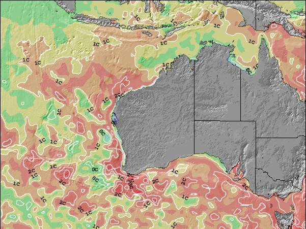 Australie-Occidentale Anomalies de Température de la Mer Carte