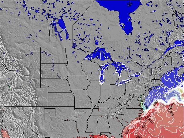 Minnesota Temperaturas da Superfície do Oceano Mapa