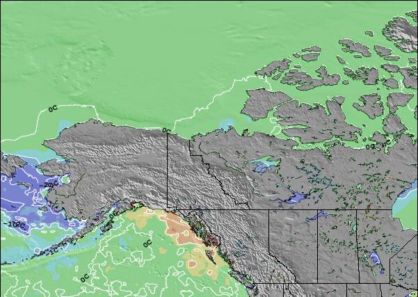 Yukon-Territory Anomalia na Temperatura da Superfície do Oceano Mapa