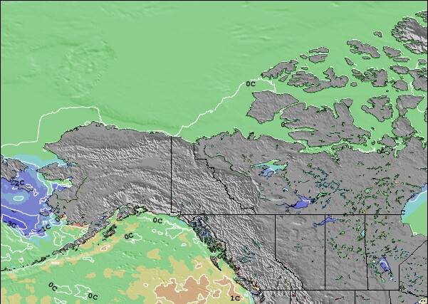 Yukon-Territory Anomalia na Temperatura da Superfície do Oceano Mapa