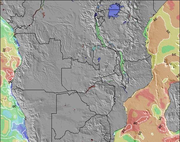 Zambia Anomalia na Temperatura da Superfície do Oceano Mapa