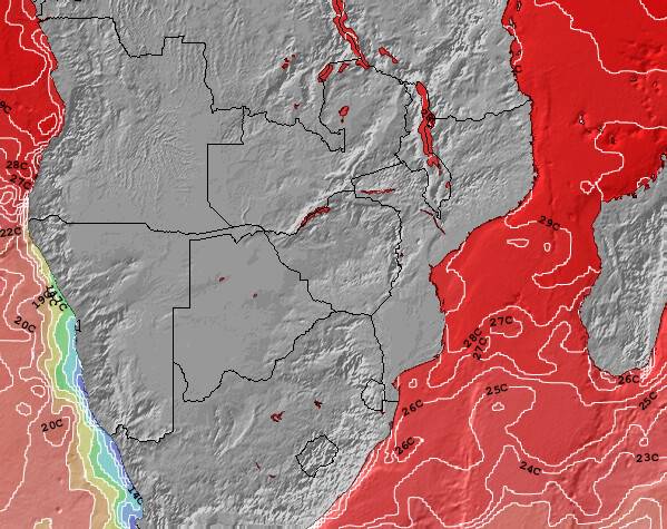 Botswana Temperaturas da Superfície do Oceano Mapa