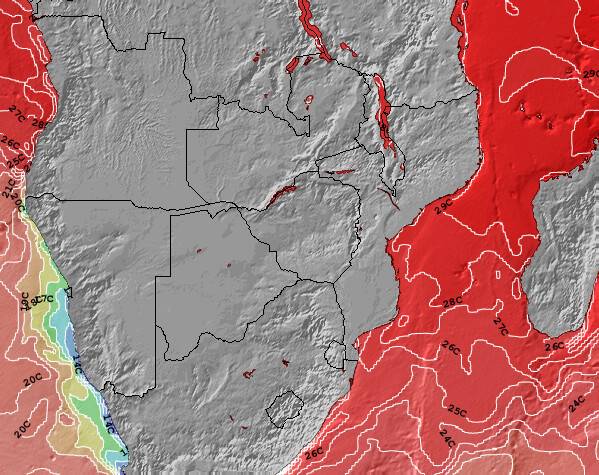 Namíbia Temperaturas da Superfície do Oceano Mapa