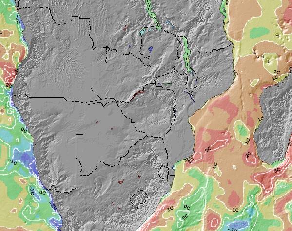 Namibia Anomalía de Temperatura del Mar Mapa