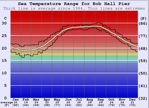Bob Hall Pier Water Temperature Graph