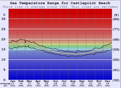 Castlepoint Beach Water Temperature Graph