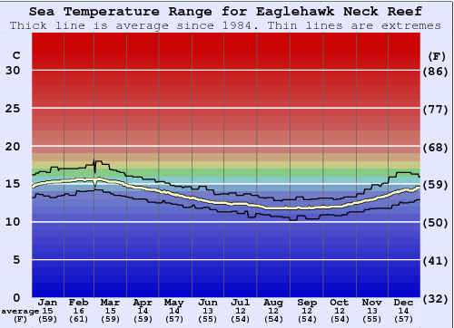 Eaglehawk Neck Reef Water Temperature Graph