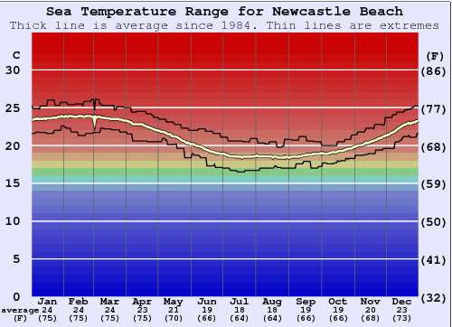 Newcastle Beach Water Temperature Graph