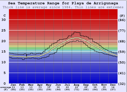 Playa de Arrigunaga Water Temperature Graph