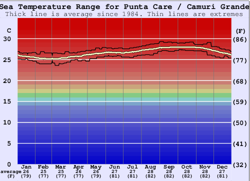 Punta Care / Camuri Grande Water Temperature Graph