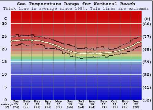 Wamberal Beach Water Temperature Graph