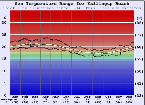 Yallingup Beach Water Temperature Graph