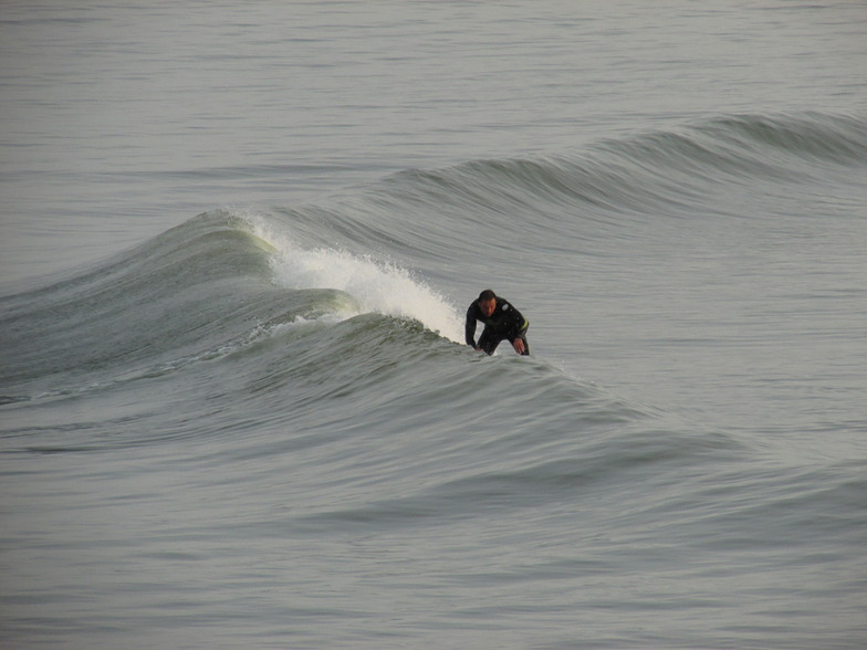 Lee on an early morning solo, Aberwystwyth Beach