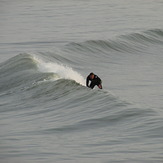 Lee on an early morning solo, Aberwystwyth Beach