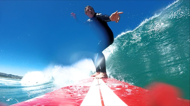 Summertime at St Kilda Phil on the red QB, Dunedin - St Kilda Beach