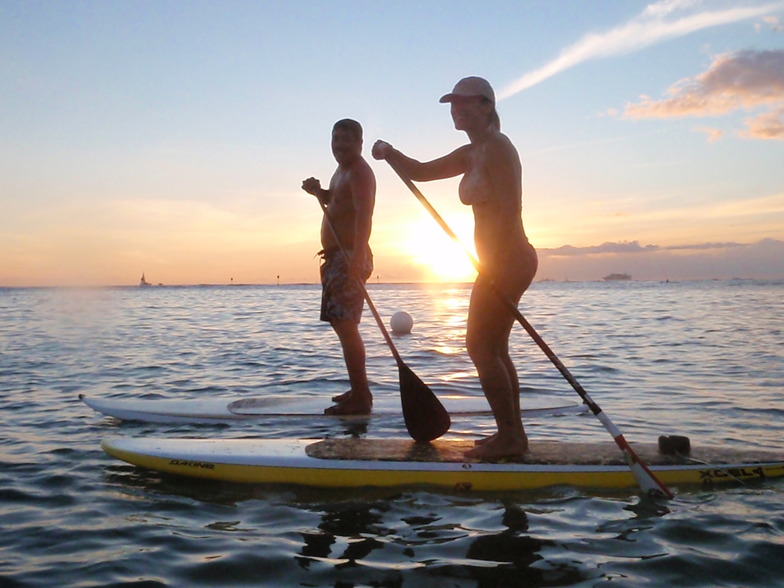 Evening paddle, Canoes