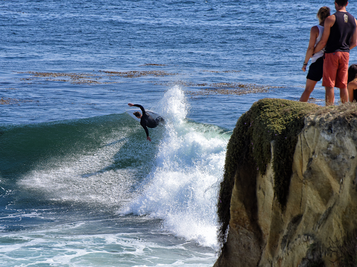 Andrew surfs the Slot, Steamer Lane-The Slot