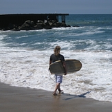 surfer heading into the water, Gillis