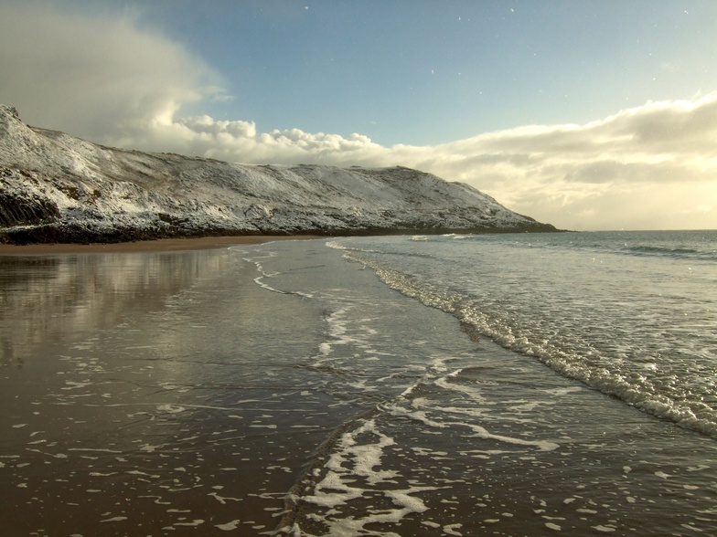 Snowy beach at Caswell Bay