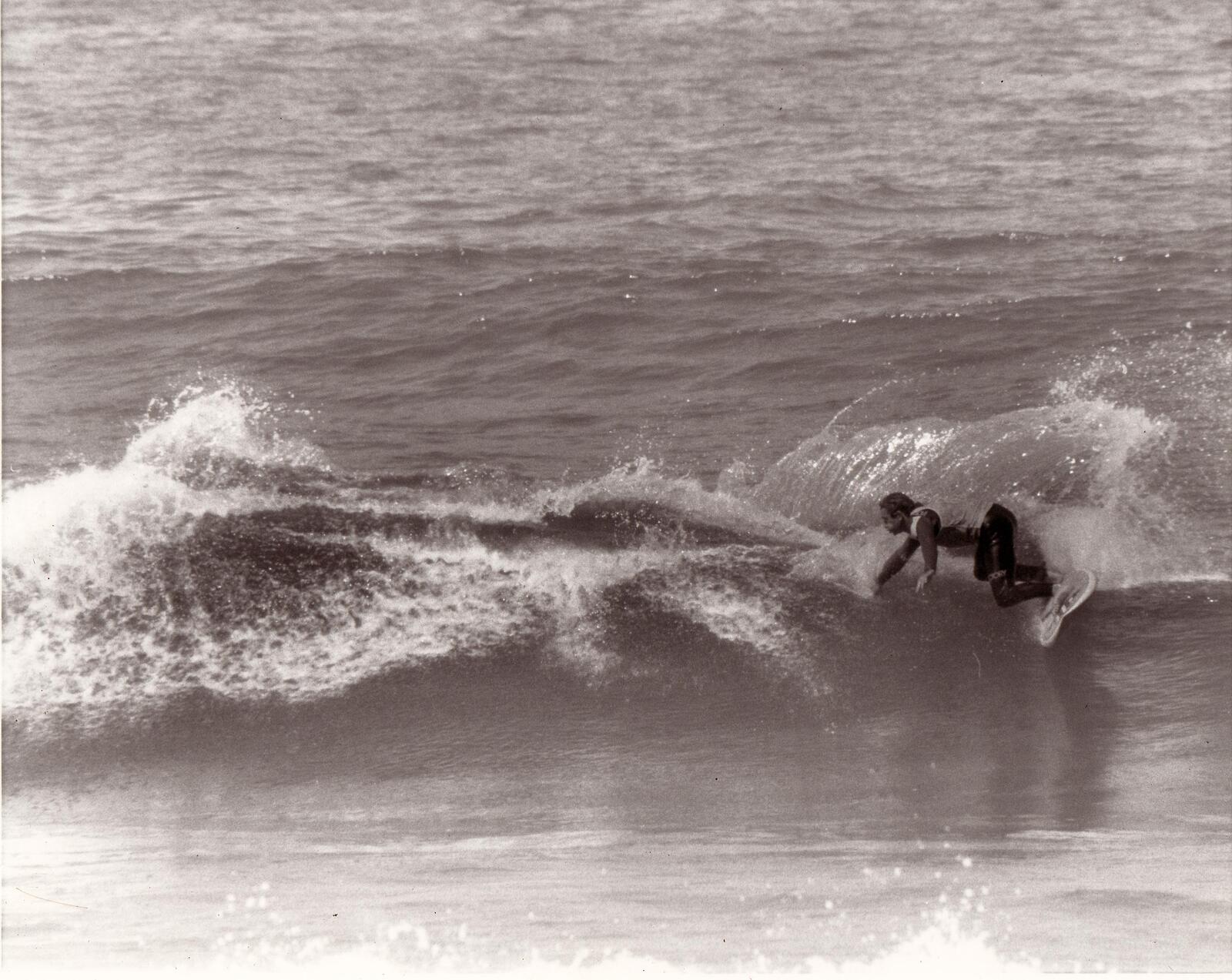 Mark Bell surfing Mark Richards board, Catherine Hill Bay