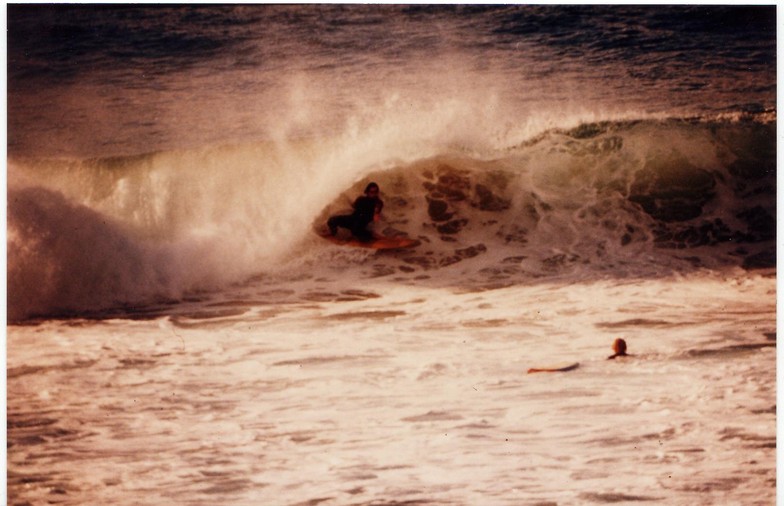Mark Bell laying back in big hollow left, Catherine Hill Bay