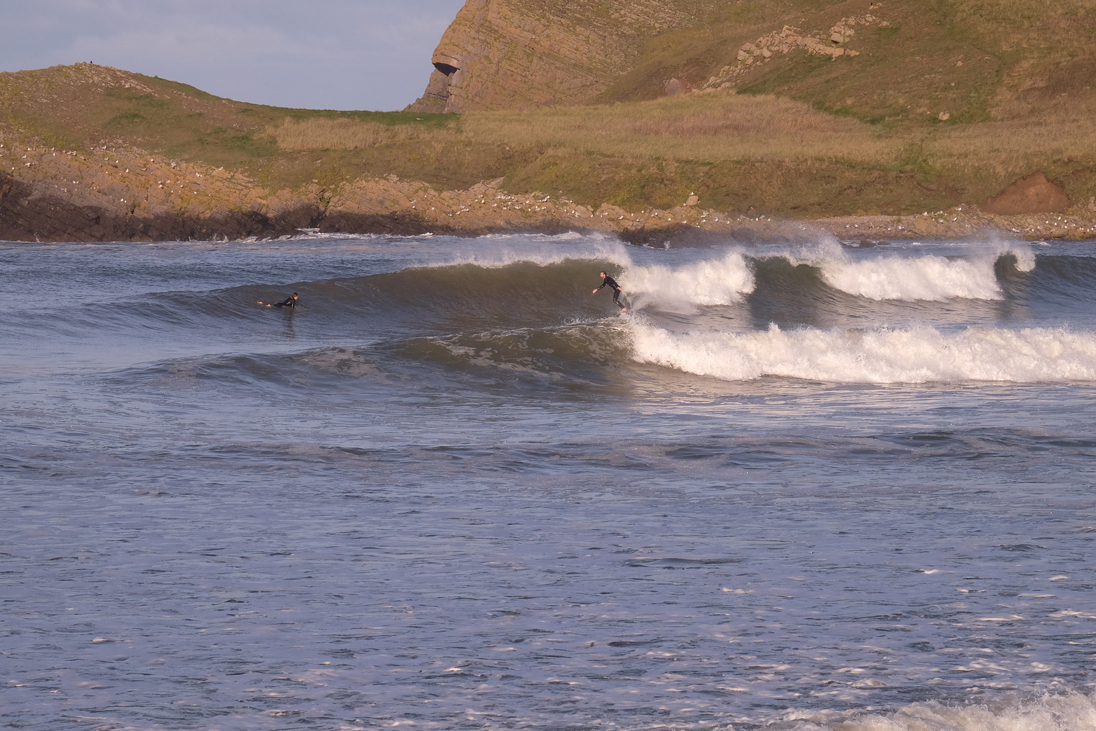 Lovely small autumn swell at Three Peaks, Llangennith