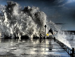 Big waves At Courtown Harbour Co. Wexford Ireland.  photo