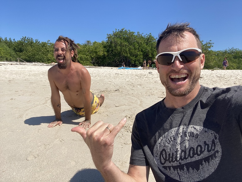 Surf warm up yoga on the beach, La Lancha