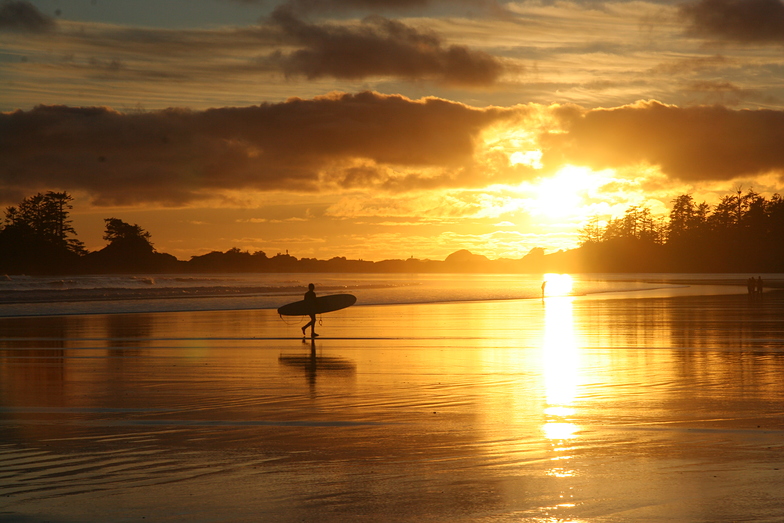 Surfer in March at Sunset, South Chesterman Beach