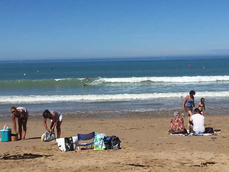 Small summer swell looking decent on the shorebreak, Carolles