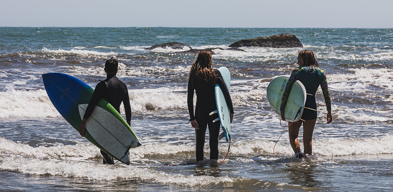 Three Surfers surveying the waves at Second Beach, Sachuest Beach (2nd Beach)