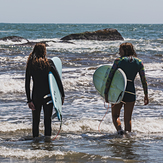 Three Surfers surveying the waves at Second Beach, Sachuest Beach (2nd Beach)