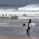 Surfer and wild swimmers, Aberdeen