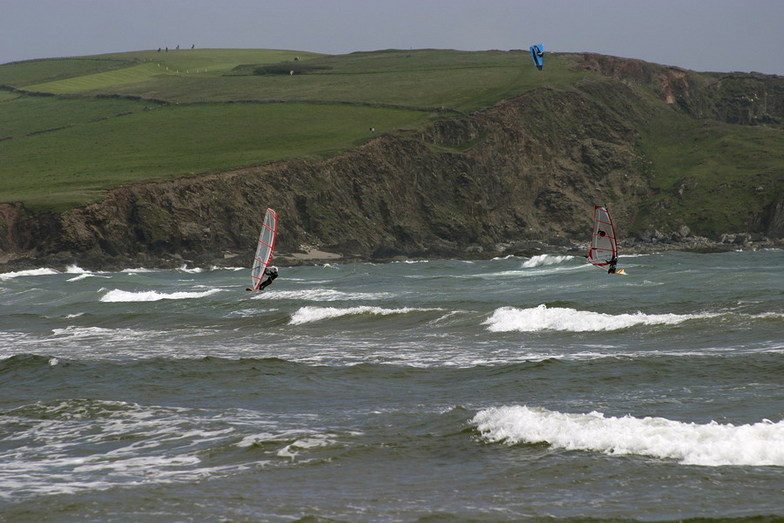 Windsurfers and kite surfer - Bigbury, Devon, Bigbury Bay