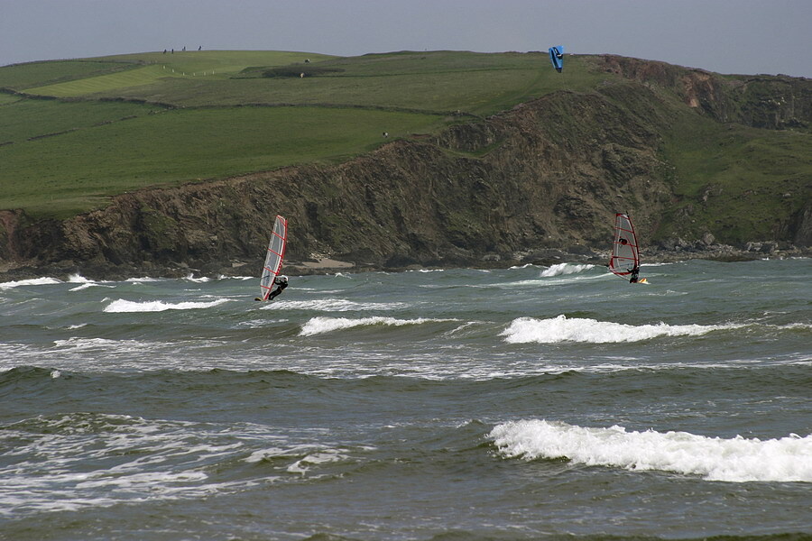 Windsurfers and kite surfer - Bigbury, Devon, Bigbury Bay