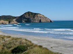 Summer surf, in winter, Wharariki Beach photo