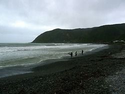 Surfers at Hongoeka Bay, The Pa photo