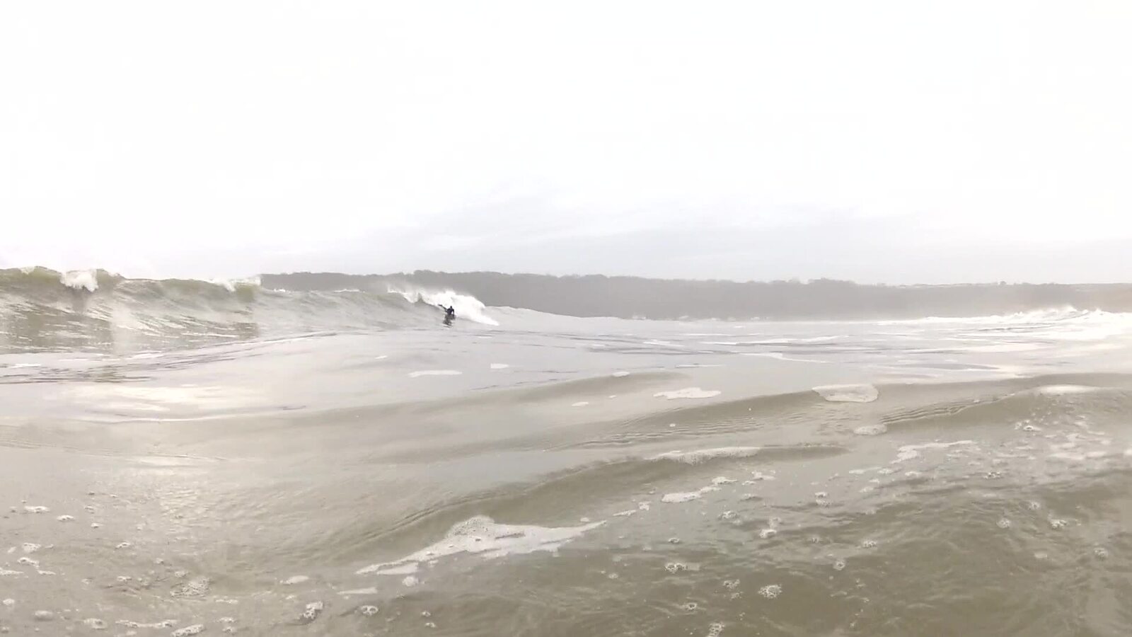lou on a stormy one, Oxwich Bay