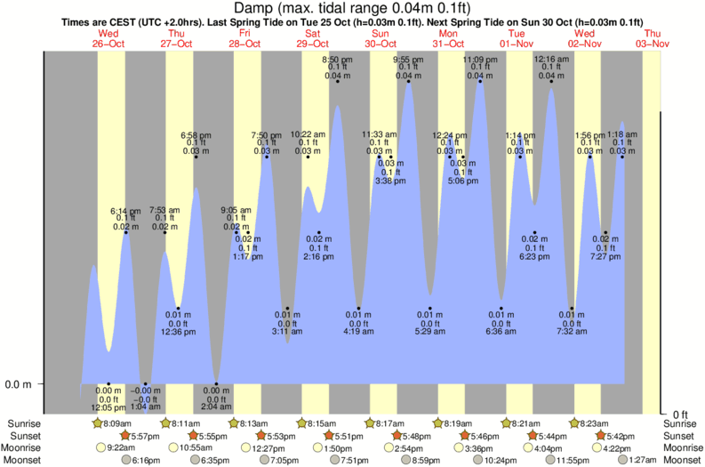 tide graph for Damp surf break