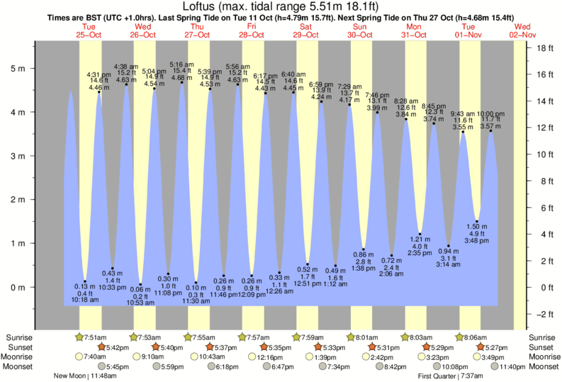 tide graph for Loftus near Staithes surf break