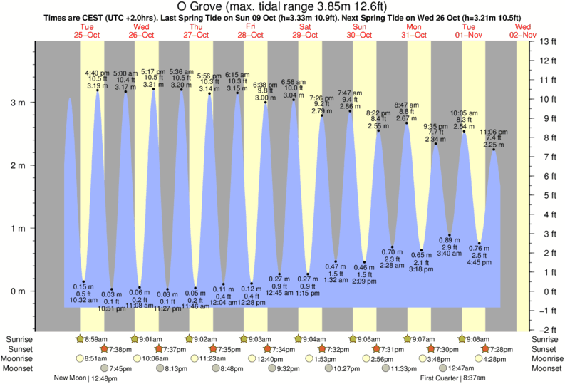 tide graph for O Grove near Playa de Lanzada surf break