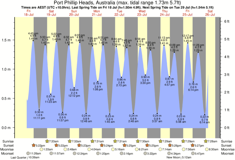 tide graph for Port Phillip Heads, Australia near Raffs Beach surf break